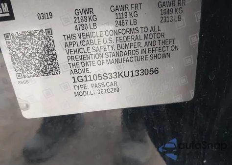 2019 Chevrolet Impala Premier from USA, damaged, VIN 1G1105S33KU133056